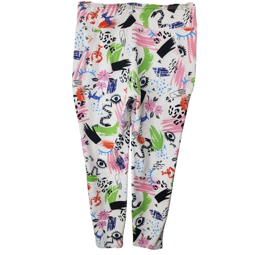 Betsey Johnson Performance Art Print High Rise Cropped Leggings Large Athleisure